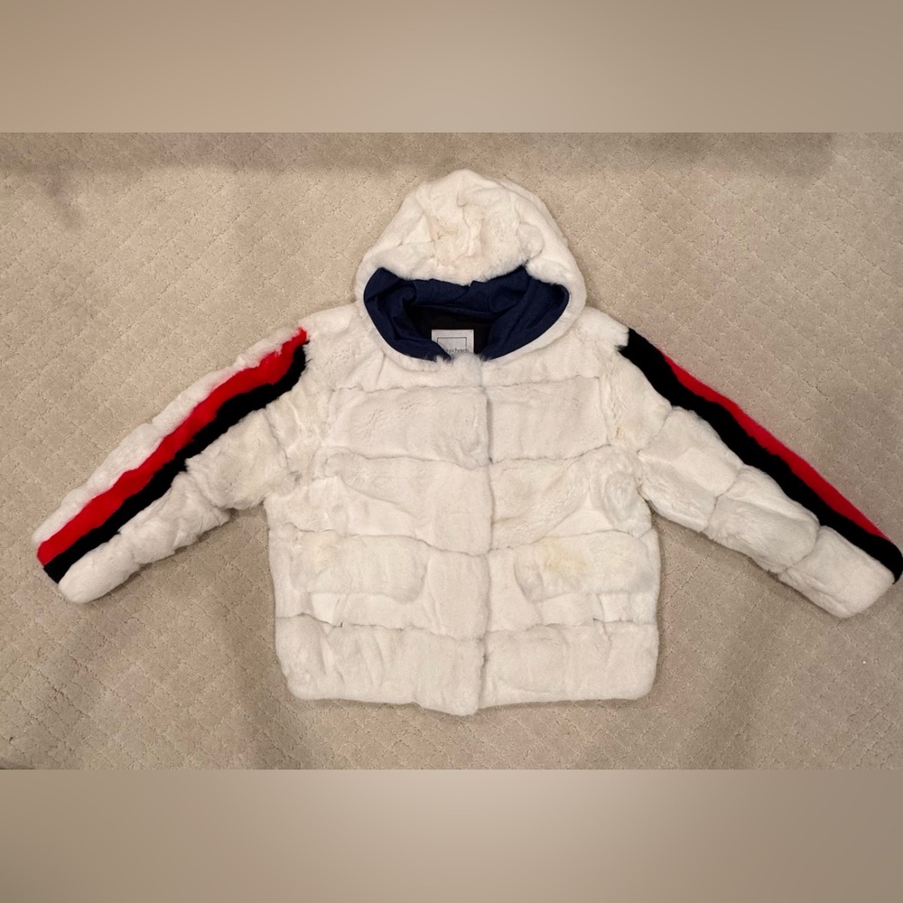 Elegant Fur Jacket with Hood & Stripes
